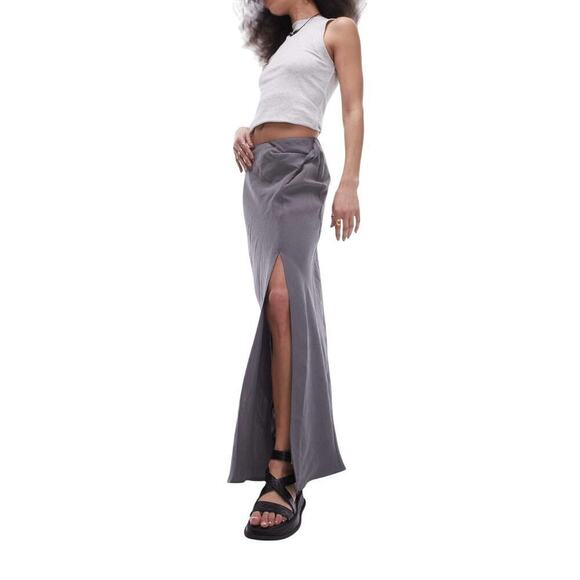 Topshop Dresses & Skirts - Topshop Twist Maxi Skirt Gray Low Rise Side Slit Size 4